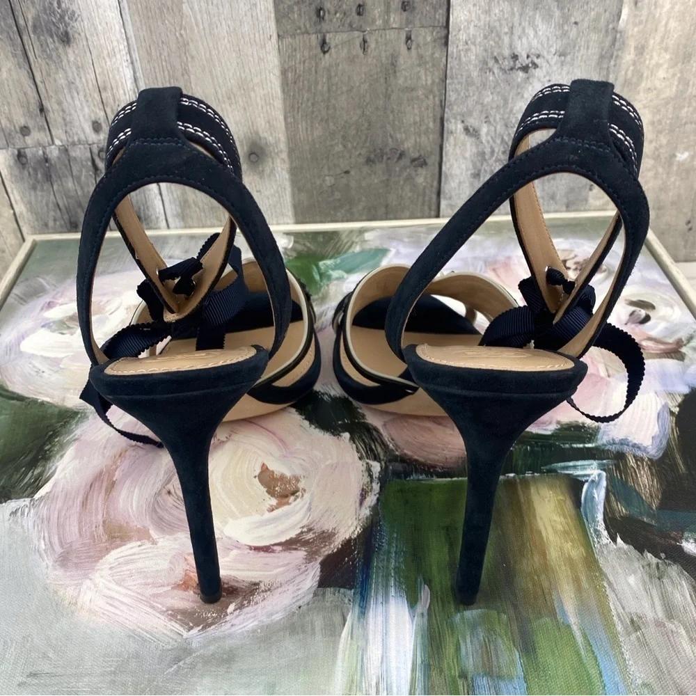 Tory Burch Sea Star Starfish Beaded Pearl Ribbon Tie Strappy Heels Size 10.